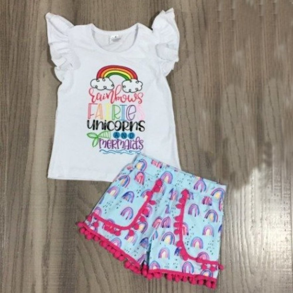 Boutique Rainbow Girls Shorts Outfit Set